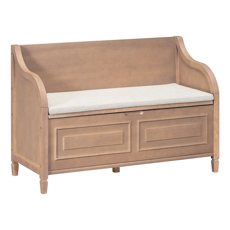 Rustic Solid Wood Entryway Storage Bench with Safety Hinge and Hidden Storage, 5 Colors