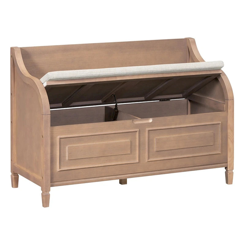 Rustic Solid Wood Entryway Storage Bench with Safety Hinge and Hidden Storage, 5 Colors