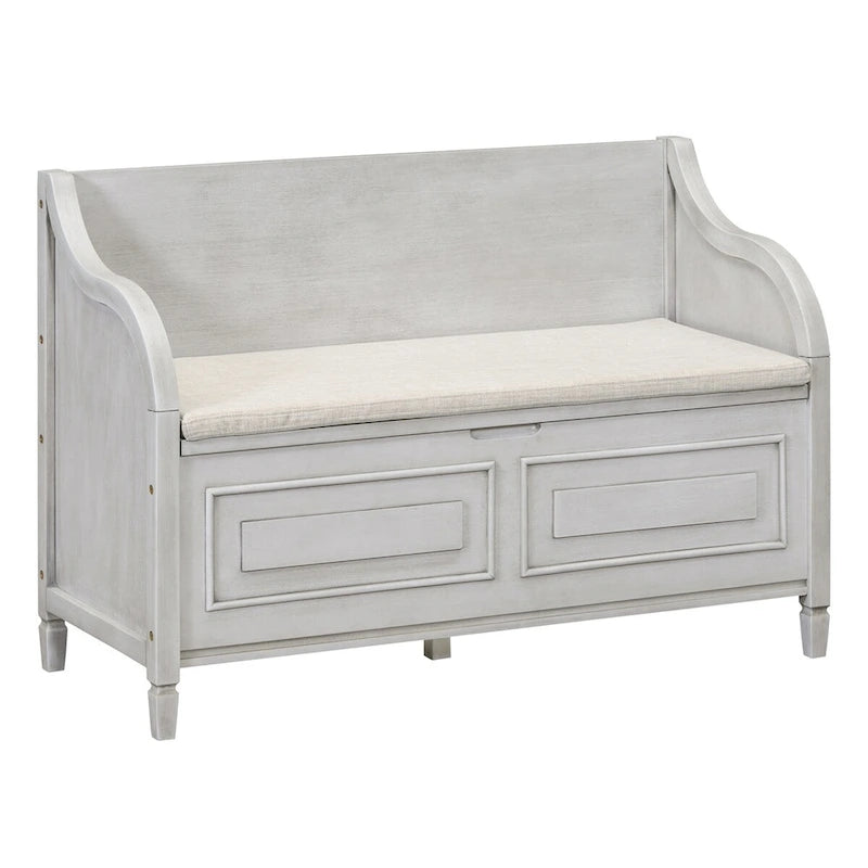 Rustic Solid Wood Entryway Storage Bench with Safety Hinge and Hidden Storage, 5 Colors