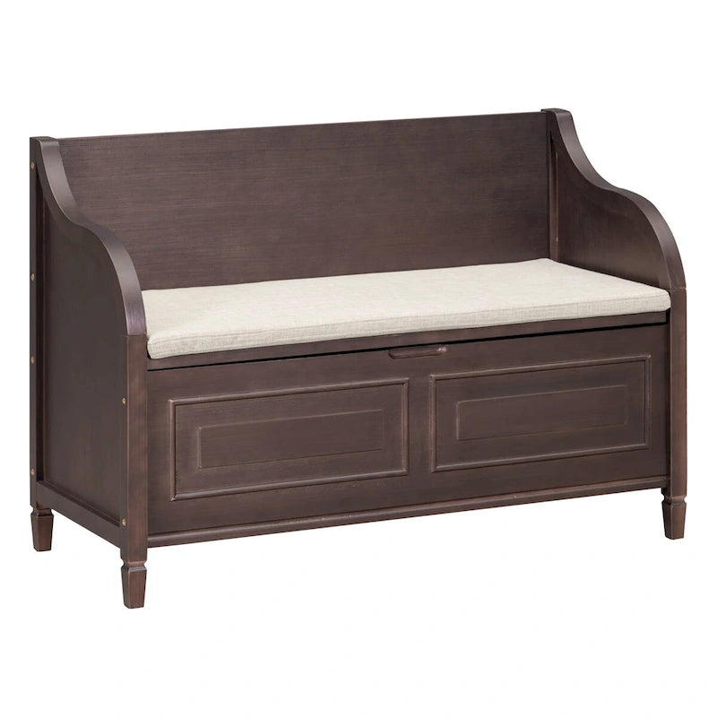 Rustic Solid Wood Entryway Storage Bench with Safety Hinge and Hidden Storage, 5 Colors