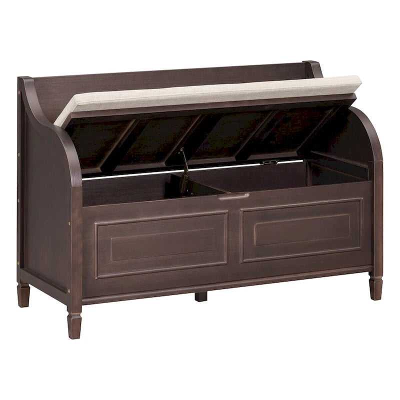 Rustic Solid Wood Entryway Storage Bench with Safety Hinge and Hidden Storage, 5 Colors