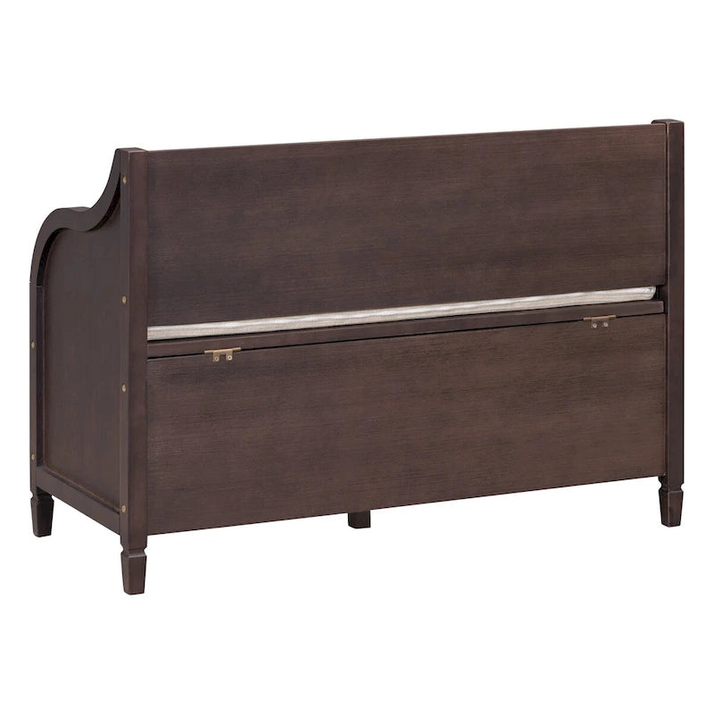 Rustic Solid Wood Entryway Storage Bench with Safety Hinge and Hidden Storage, 5 Colors