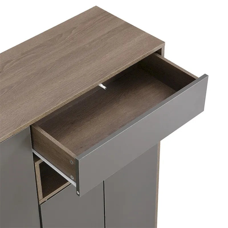 2-in-1 Shoe Storage Bench with Cushioned Seat, Door Cabinet and Adjustable Shelves, Holds 15-20 Pairs