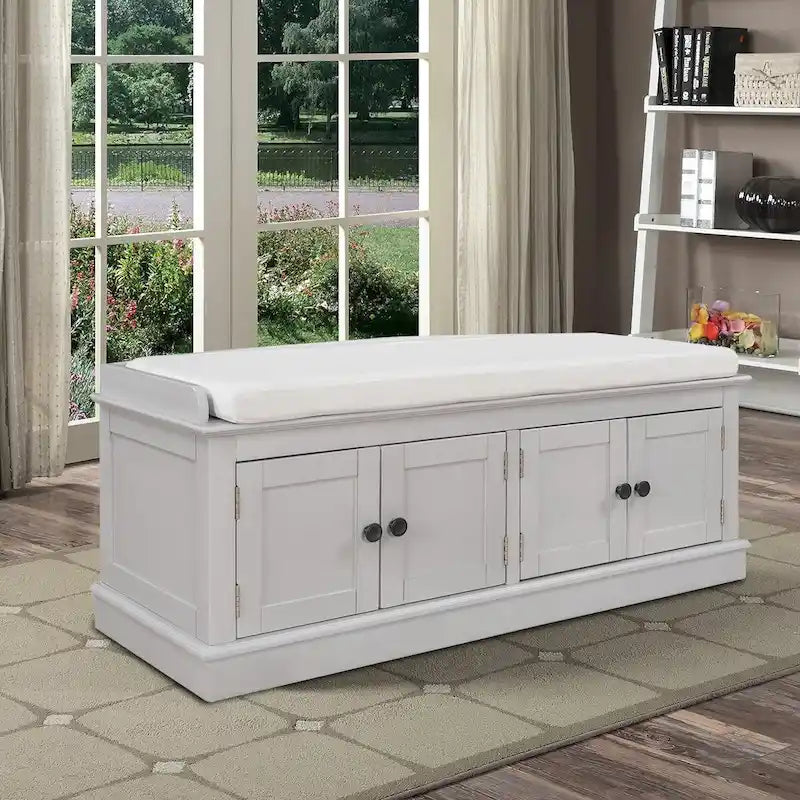 Classic Vintage Wooden Storage Bench with Two Cabinet Compartments