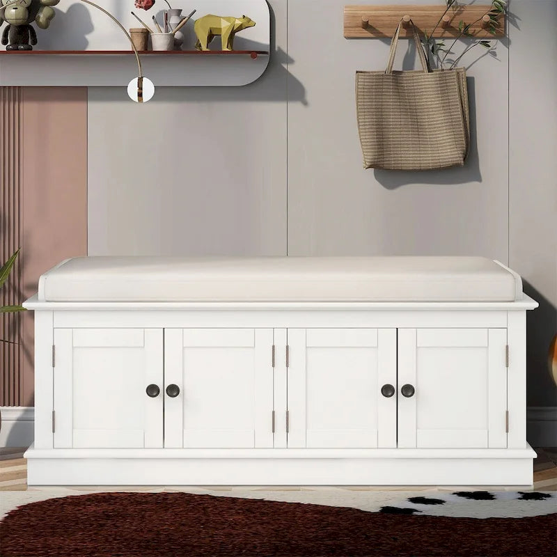 Classic Vintage Wooden Storage Bench with Two Cabinet Compartments