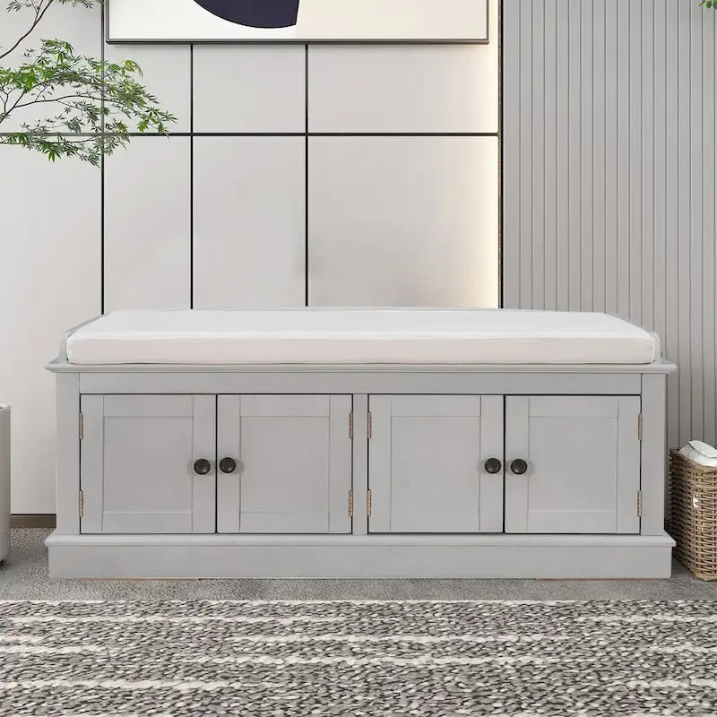 Classic Vintage Wooden Storage Bench with Two Cabinet Compartments
