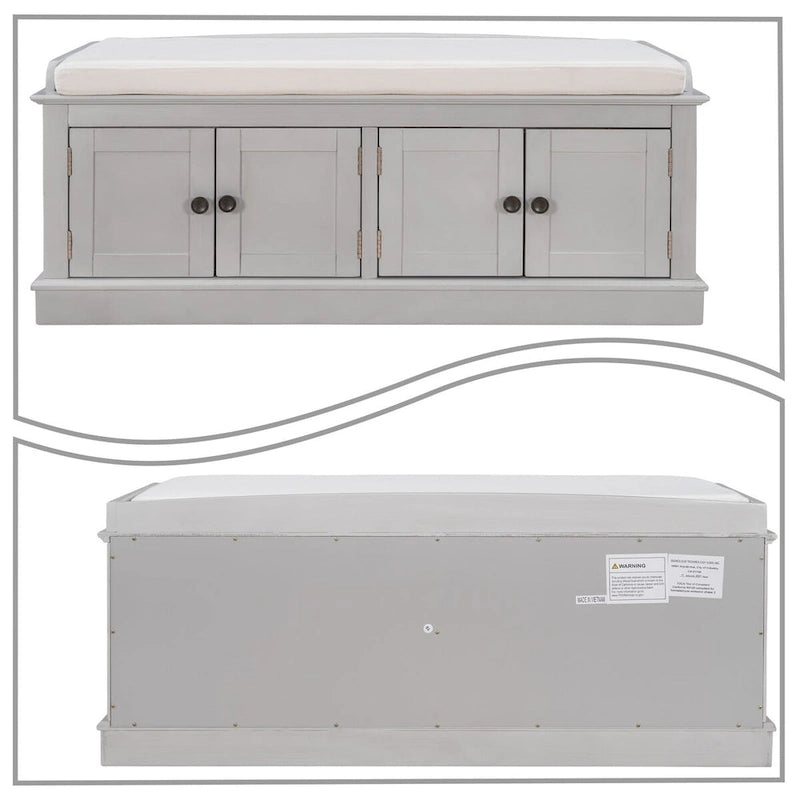 Classic Vintage Wooden Storage Bench with Two Cabinet Compartments