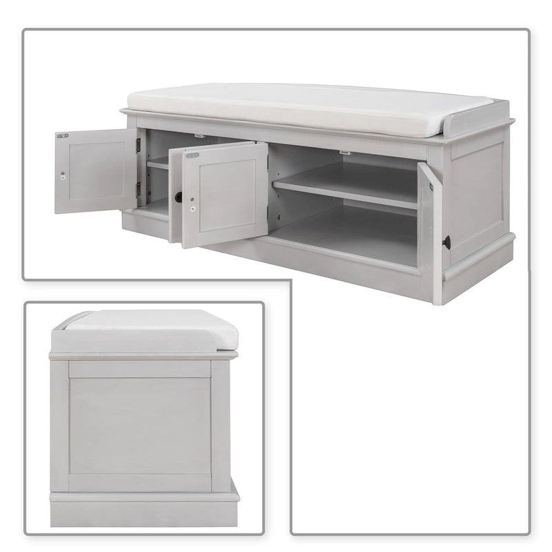 Classic Vintage Wooden Storage Bench with Two Cabinet Compartments