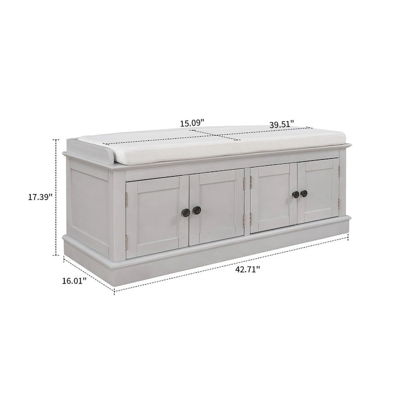 Classic Vintage Wooden Storage Bench with Two Cabinet Compartments