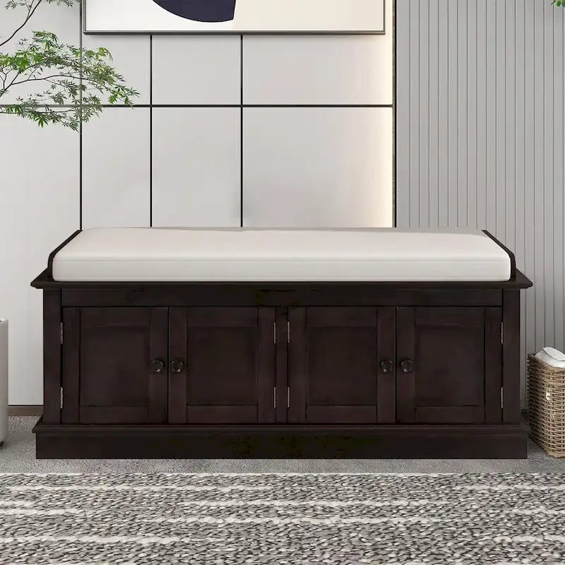 Classic Vintage Wooden Storage Bench with Two Cabinet Compartments
