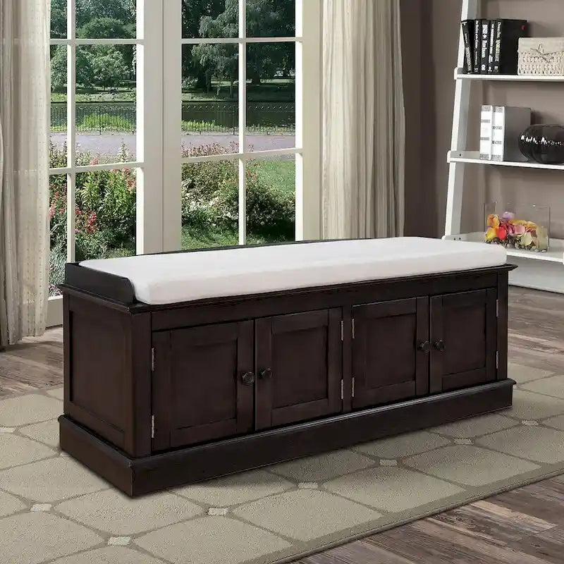 Classic Vintage Wooden Storage Bench with Two Cabinet Compartments