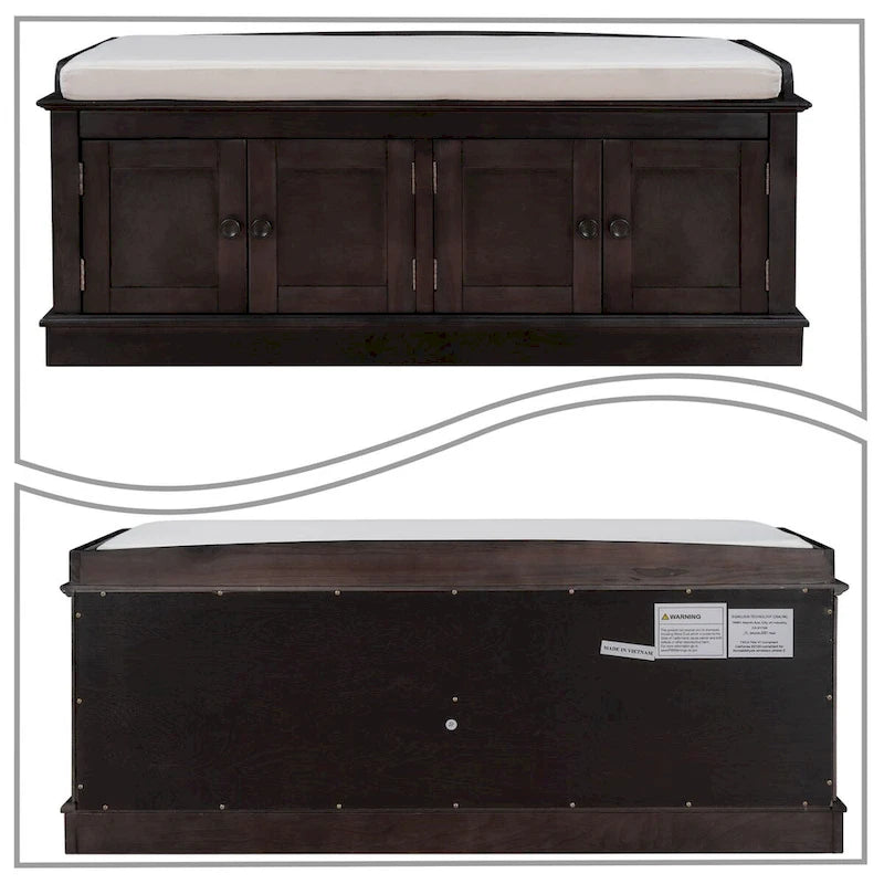 Classic Vintage Wooden Storage Bench with Two Cabinet Compartments