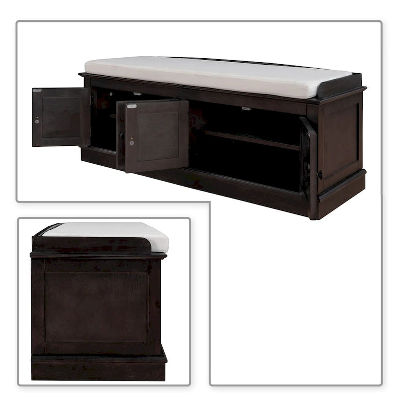 Classic Vintage Wooden Storage Bench with Two Cabinet Compartments