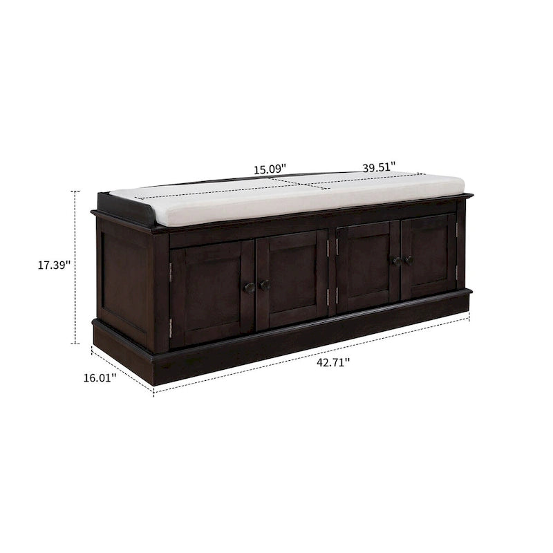Classic Vintage Wooden Storage Bench with Two Cabinet Compartments