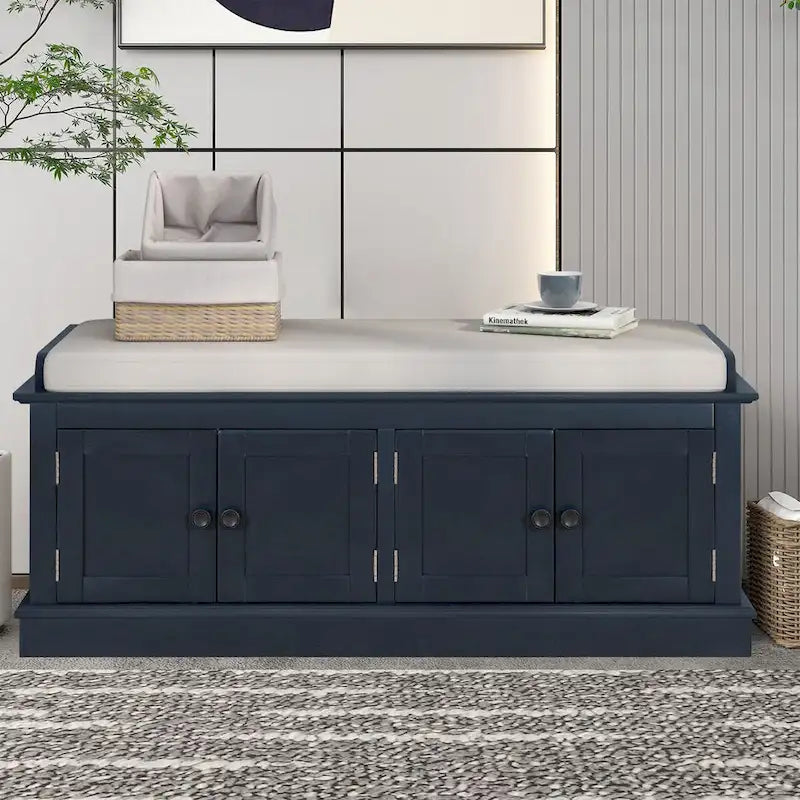 Classic Vintage Wooden Storage Bench with Two Cabinet Compartments