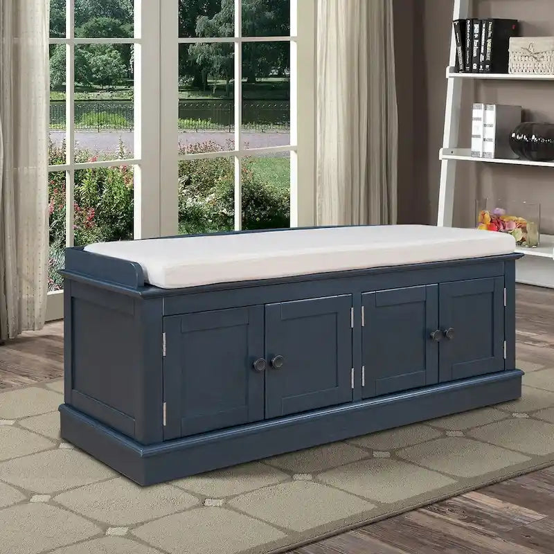 Classic Vintage Wooden Storage Bench with Two Cabinet Compartments