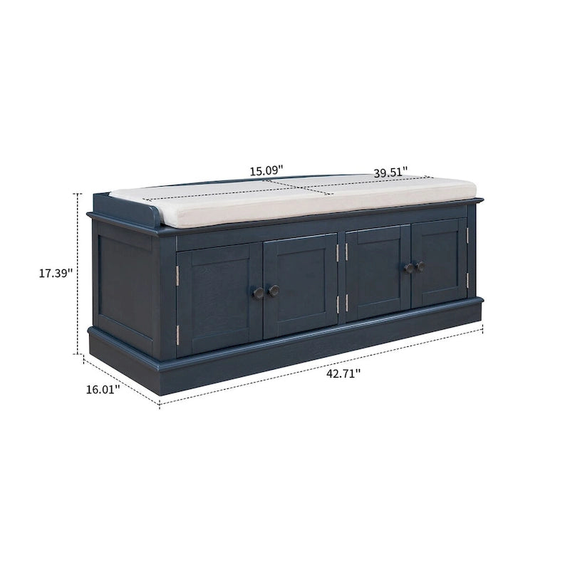 Classic Vintage Wooden Storage Bench with Two Cabinet Compartments