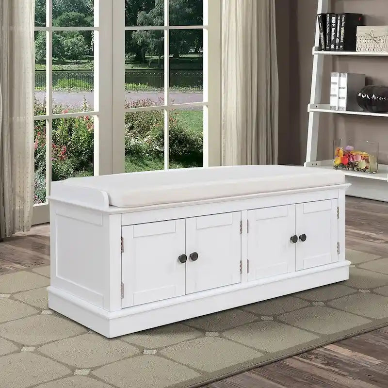 Classic Vintage Wooden Storage Bench with Two Cabinet Compartments