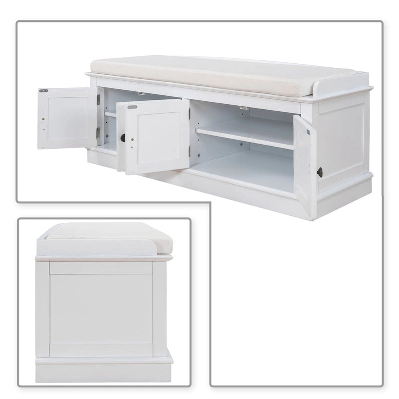 Classic Vintage Wooden Storage Bench with Two Cabinet Compartments