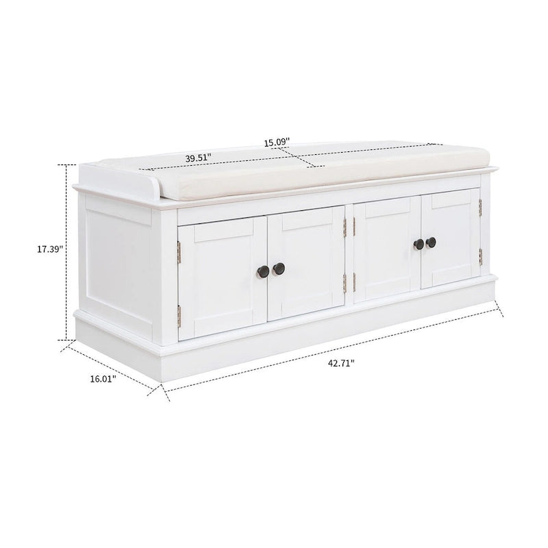 Classic Vintage Wooden Storage Bench with Two Cabinet Compartments