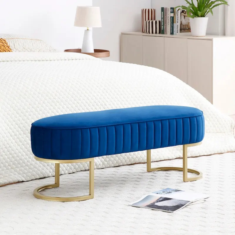 48-Inch Velvet Oval Upholstered End-of-Bed Storage Ottoman Bench with Gold Metal Legs