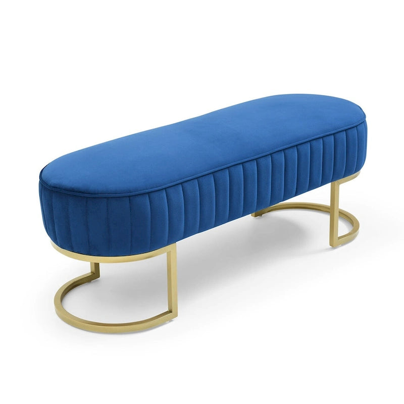 48-Inch Velvet Oval Upholstered End-of-Bed Storage Ottoman Bench with Gold Metal Legs