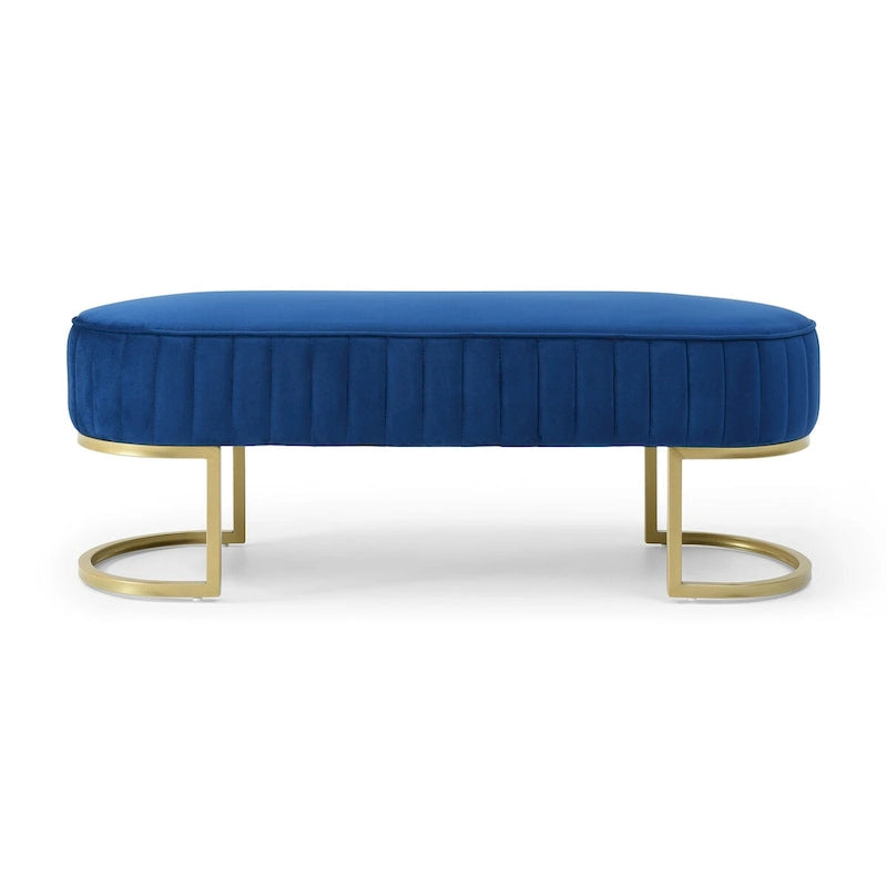 48-Inch Velvet Oval Upholstered End-of-Bed Storage Ottoman Bench with Gold Metal Legs