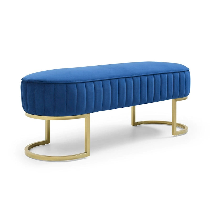 48-Inch Velvet Oval Upholstered End-of-Bed Storage Ottoman Bench with Gold Metal Legs