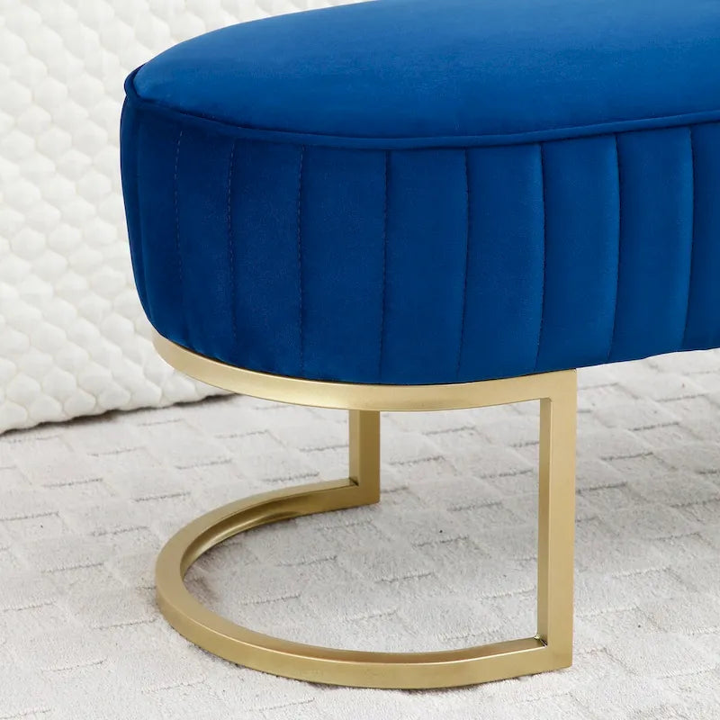 48-Inch Velvet Oval Upholstered End-of-Bed Storage Ottoman Bench with Gold Metal Legs