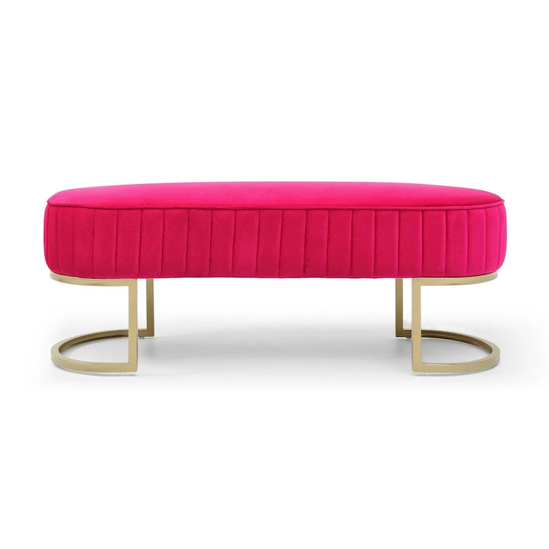 48-Inch Velvet Oval Upholstered End-of-Bed Storage Ottoman Bench with Gold Metal Legs