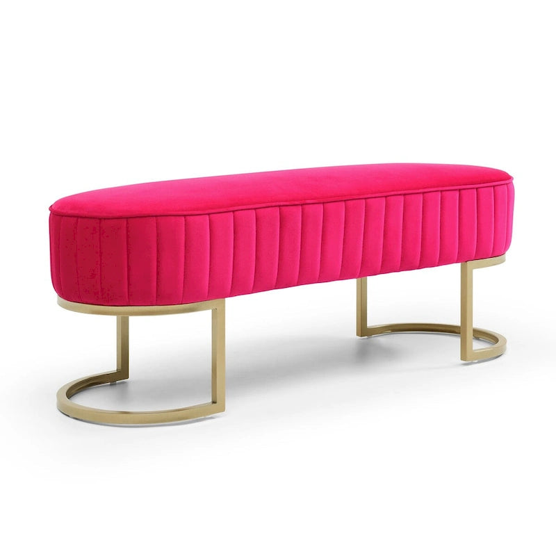 48-Inch Velvet Oval Upholstered End-of-Bed Storage Ottoman Bench with Gold Metal Legs