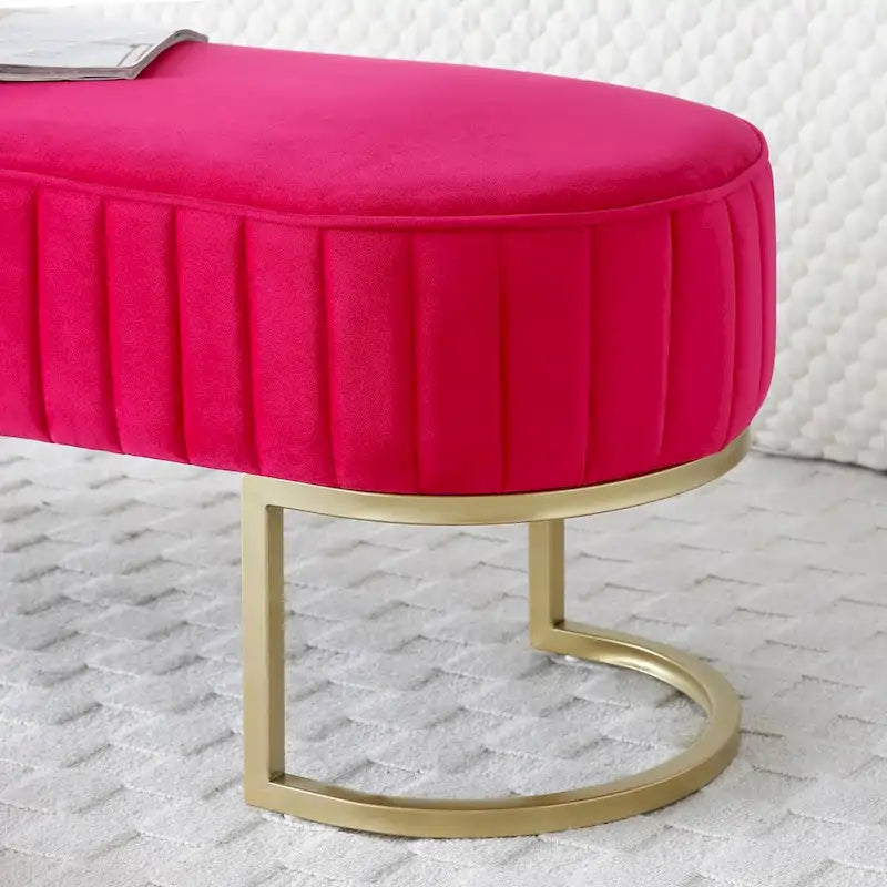 48-Inch Velvet Oval Upholstered End-of-Bed Storage Ottoman Bench with Gold Metal Legs