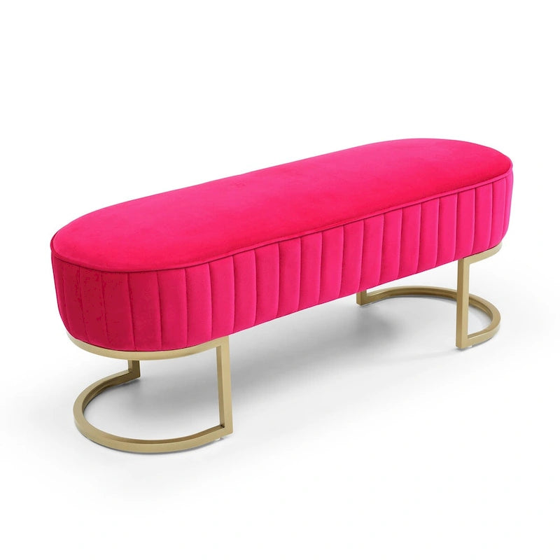 48-Inch Velvet Oval Upholstered End-of-Bed Storage Ottoman Bench with Gold Metal Legs