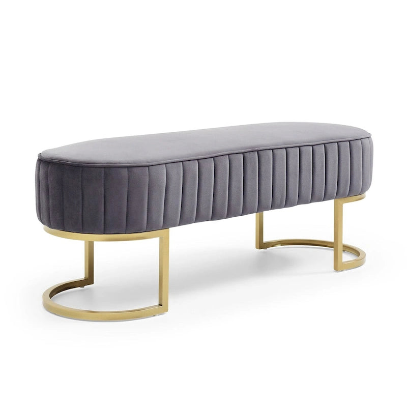 48-Inch Velvet Oval Upholstered End-of-Bed Storage Ottoman Bench with Gold Metal Legs