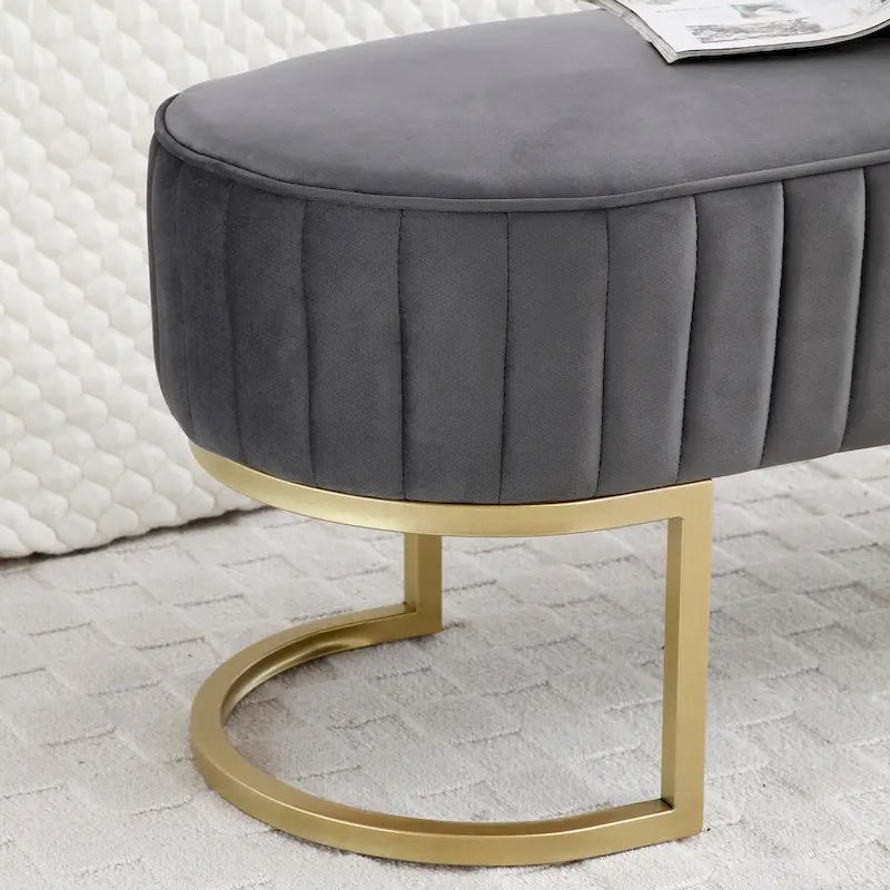 48-Inch Velvet Oval Upholstered End-of-Bed Storage Ottoman Bench with Gold Metal Legs