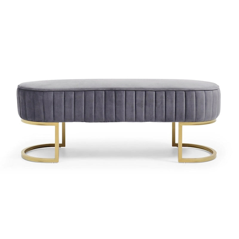 48-Inch Velvet Oval Upholstered End-of-Bed Storage Ottoman Bench with Gold Metal Legs