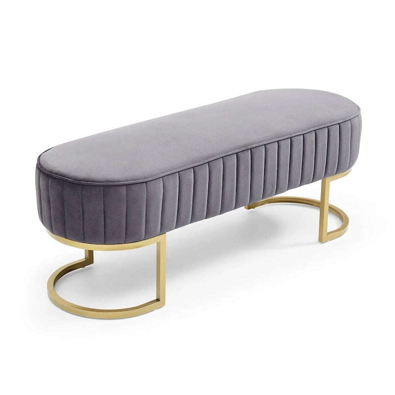 48-Inch Velvet Oval Upholstered End-of-Bed Storage Ottoman Bench with Gold Metal Legs