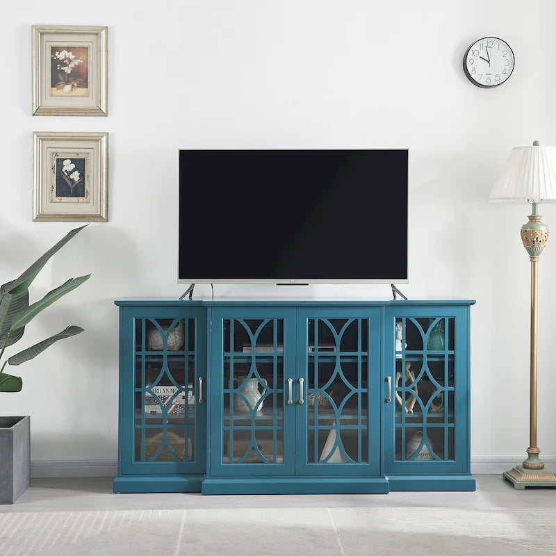 Wood TV Stand and Sideboard Buffet Storage Cabinet with 4 Doors