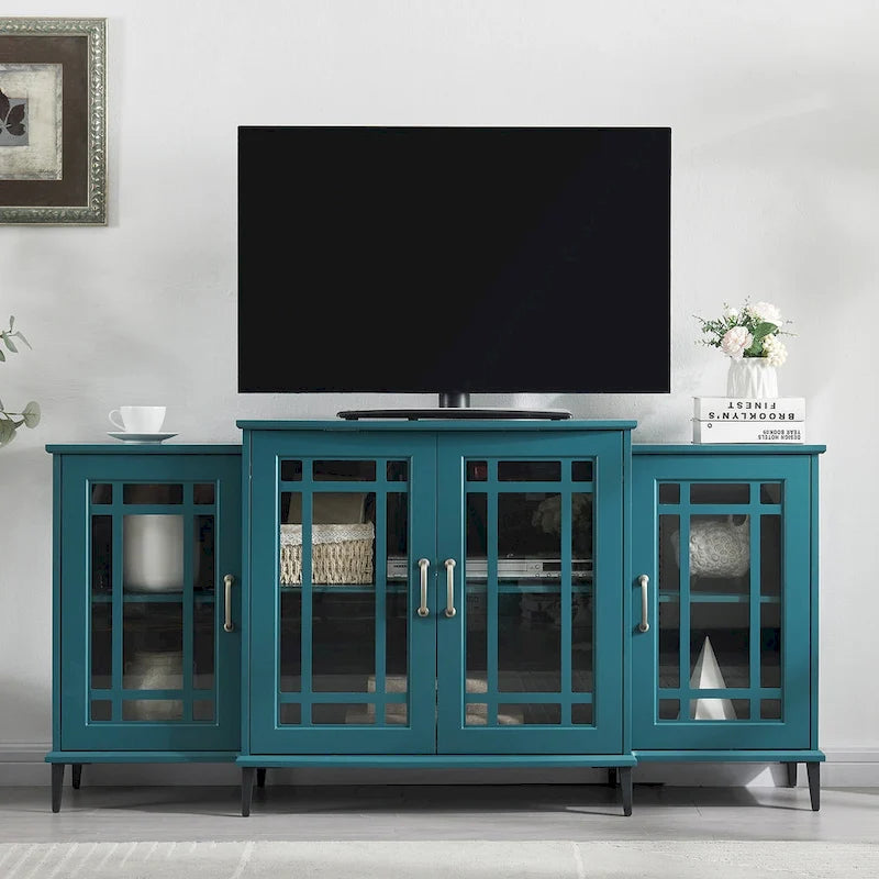 Wood TV Stand and Sideboard Buffet Storage Cabinet with 4 Doors