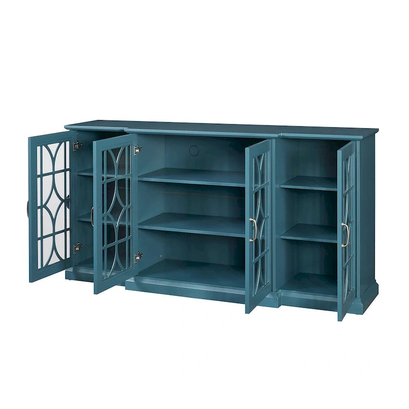 Wood TV Stand and Sideboard Buffet Storage Cabinet with 4 Doors