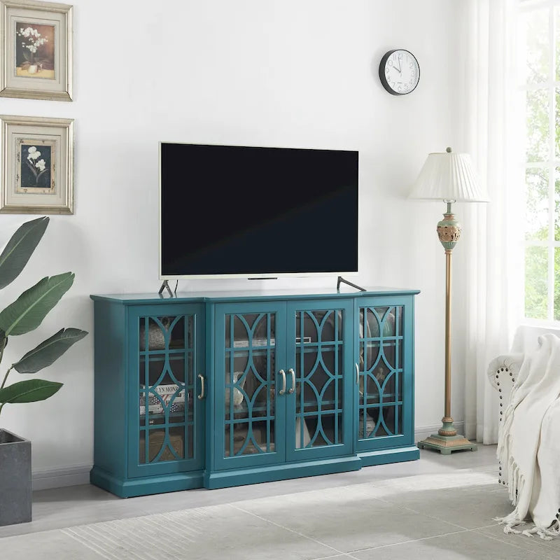 Wood TV Stand and Sideboard Buffet Storage Cabinet with 4 Doors