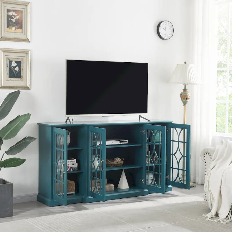 Wood TV Stand and Sideboard Buffet Storage Cabinet with 4 Doors