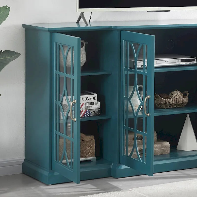 Wood TV Stand and Sideboard Buffet Storage Cabinet with 4 Doors