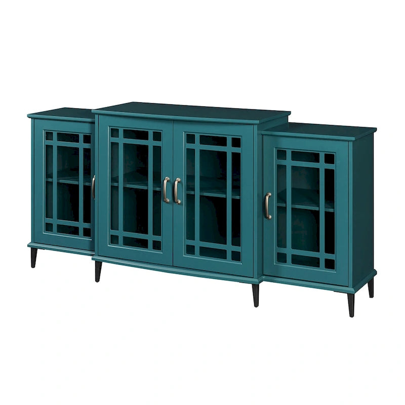 Wood TV Stand and Sideboard Buffet Storage Cabinet with 4 Doors