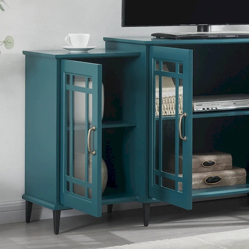 Wood TV Stand and Sideboard Buffet Storage Cabinet with 4 Doors