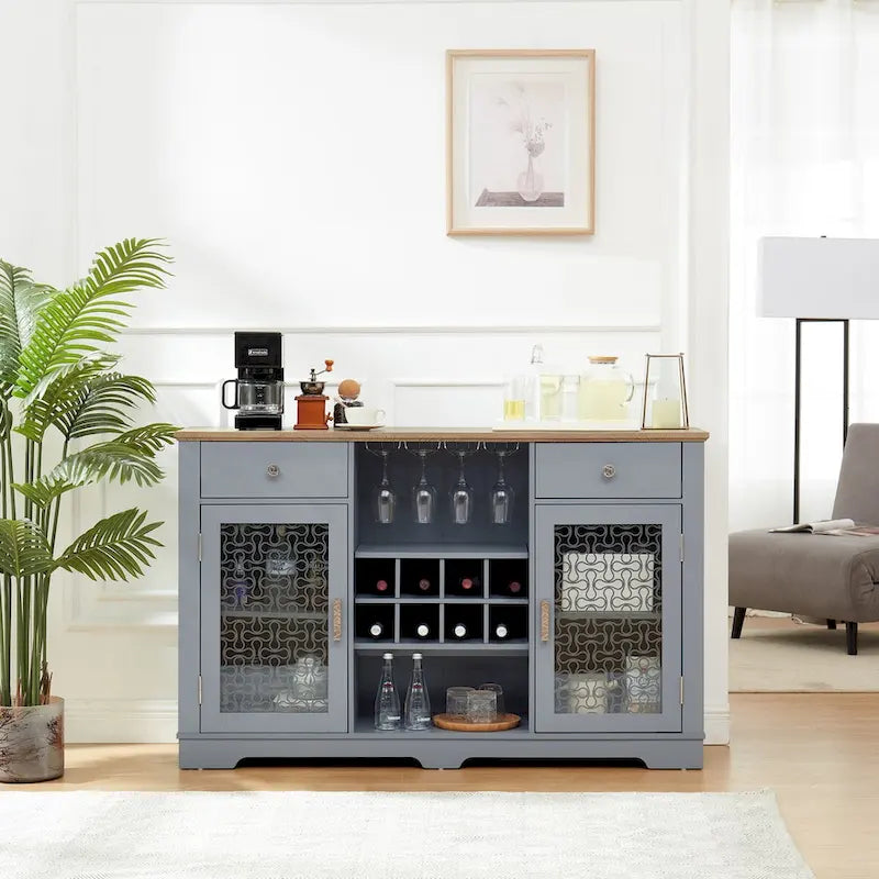 56-Inch Sideboard with 2 Drawers and Glass Door Cabinets