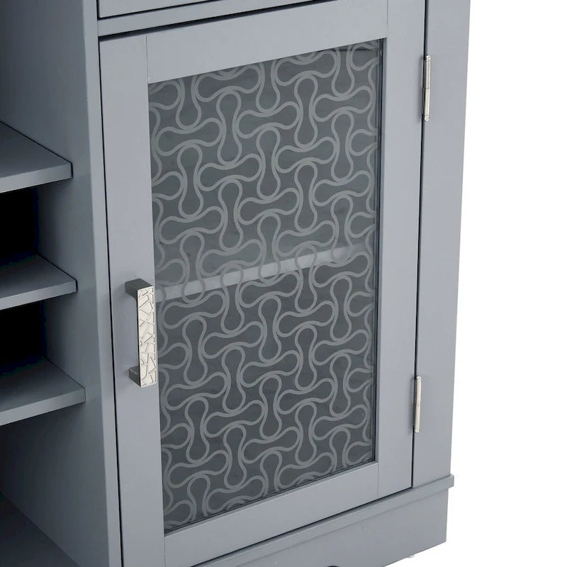 56-Inch Sideboard with 2 Drawers and Glass Door Cabinets