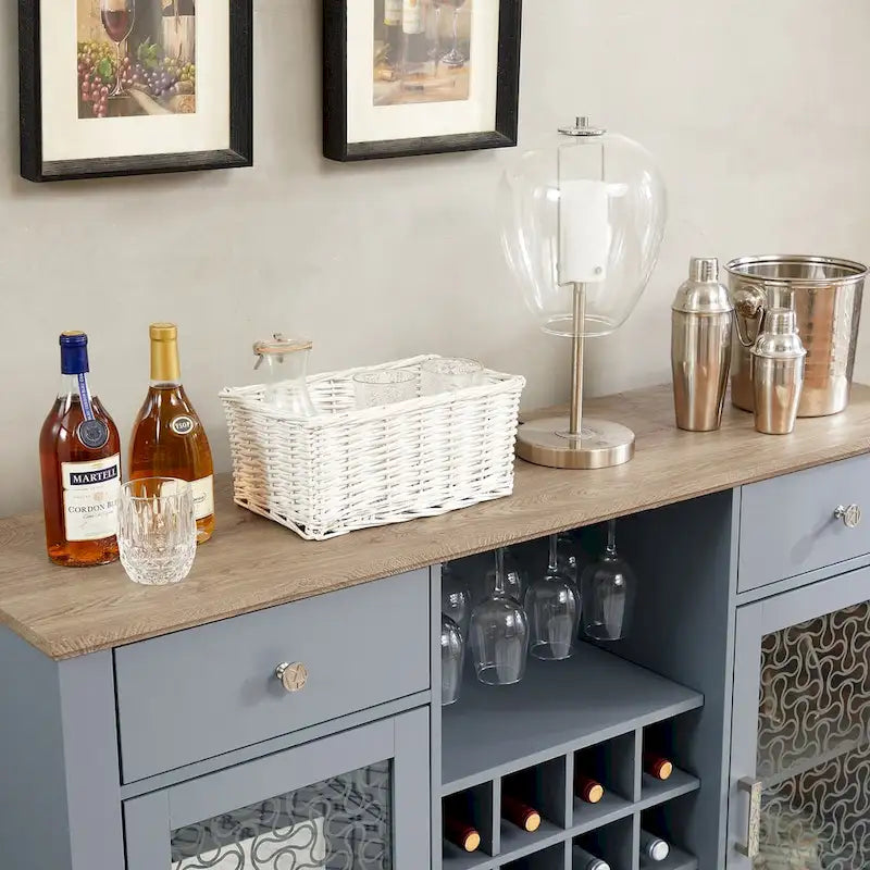 56-Inch Sideboard with 2 Drawers and Glass Door Cabinets