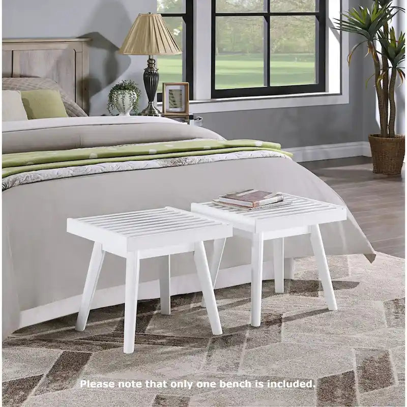 Solid Wood Slatted Bench in White, 19W x 16.5D x 17.5H