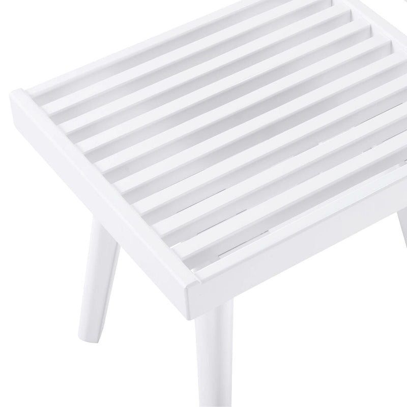 Solid Wood Slatted Bench in White, 19W x 16.5D x 17.5H